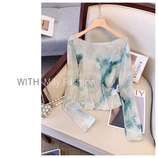Milyfashion Slim-fit Slimmer Look High-Stetch Gạc Tie-Dye In một vai T Summer Thin