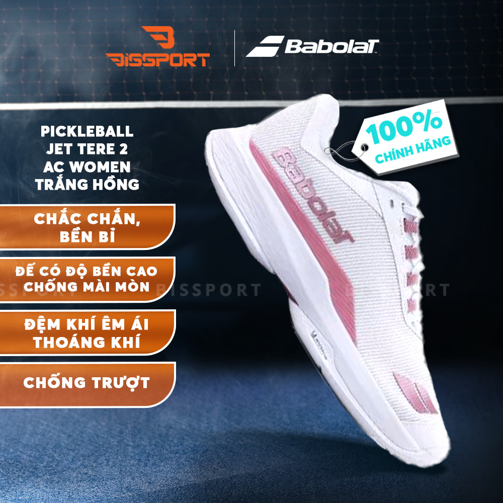 Giày Pickleball/Tennis BABOLAT JET TERE 2 ALL COURT WOMEN Trắng Hồng Chính Hãng - Đế Siêu Bám - Chắc