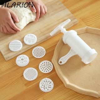 Máy làm mì ống ALARION, Máy ép mì thủ công màu trắng, Nhựa gia dụng với 7 khuôn in khác nhau Nhà hàng dụng cụ Spaghetti