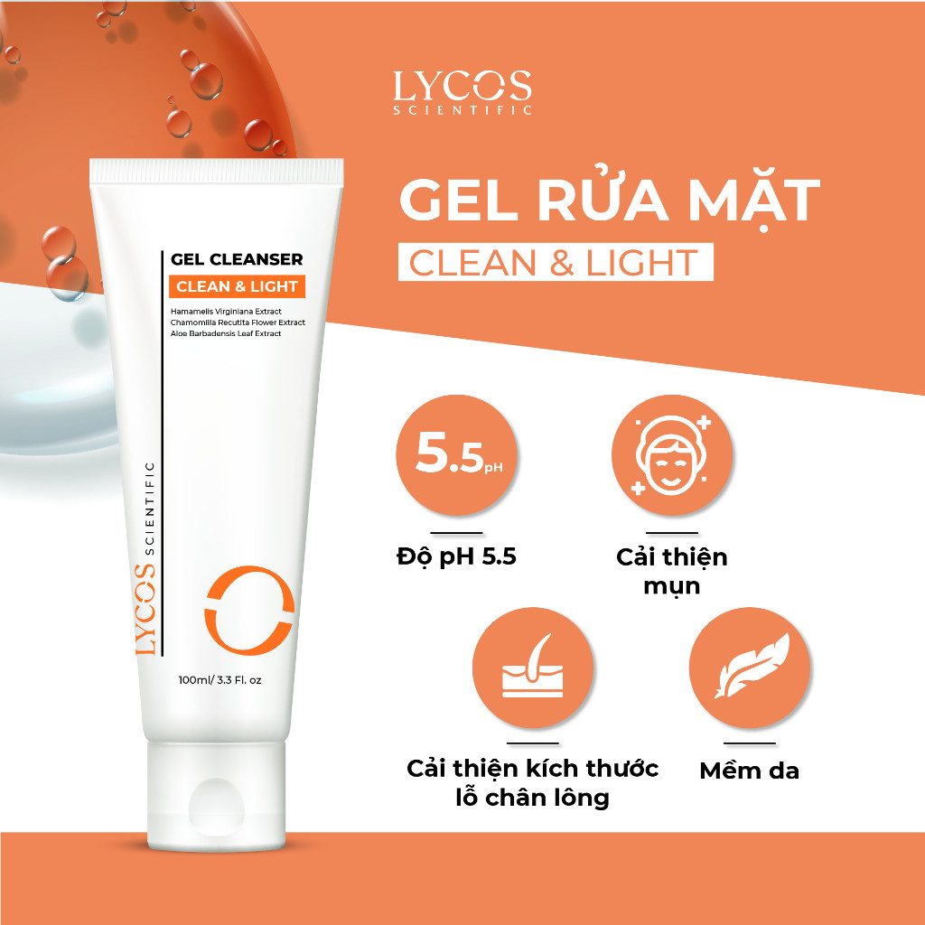 LYCOS CHÍNH HÃNG Gel Rửa Mặt Cây Phỉ Lycos Clean & Light PH 5.5-Cho Da Dầu Nhạy Cảm-100ml