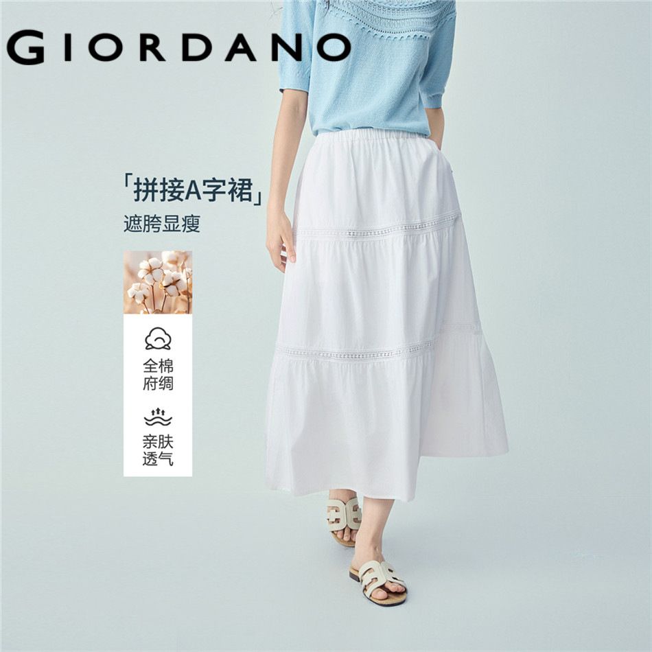 GIORDANO WOMEN Cotton hollow out detail tiered maxi skirt 05466085