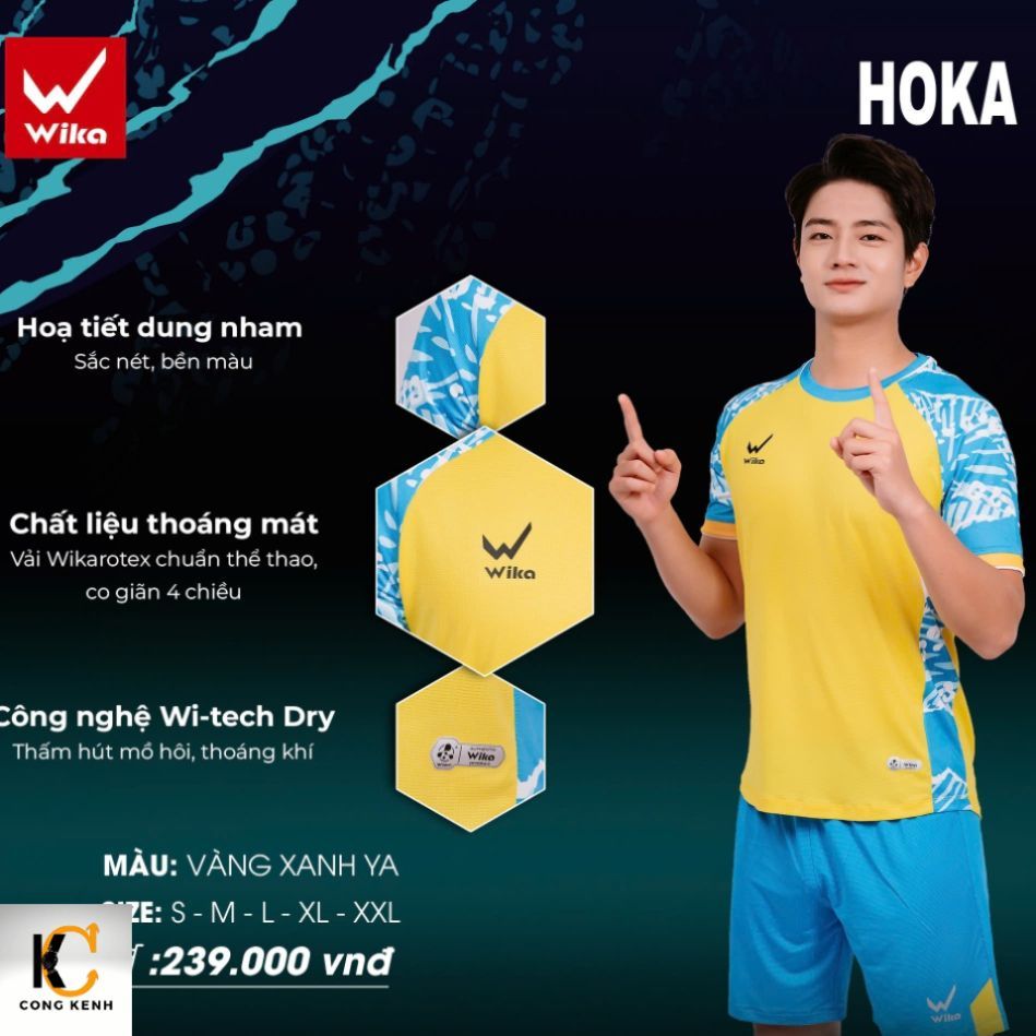 Bộ Áo Đấu Wika HoKa Chính Hãng, Công Nghệ Thoáng Khí, Co Giãn Tối Ưu, Siêu nhẹ  Congkenhsport