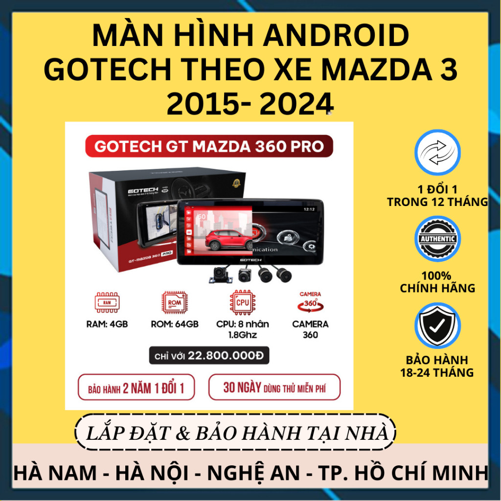 [Hàng mới về] Màn Hình Android  Gotech theo xe Mazda 3 2015- 2024 | 2 Hệ Điều Hành