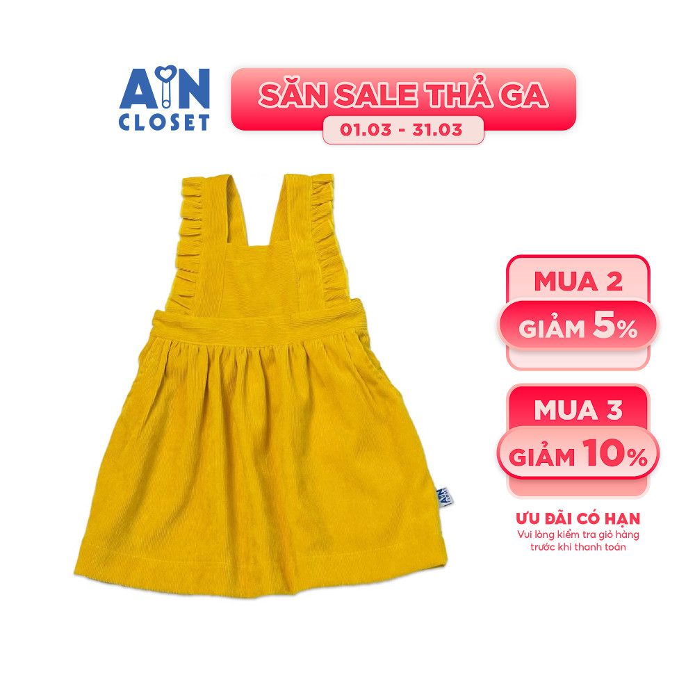 Váy yếm bé gài Vàng trơn nhung tăm - AICDBGSQATHN - AIN Closet