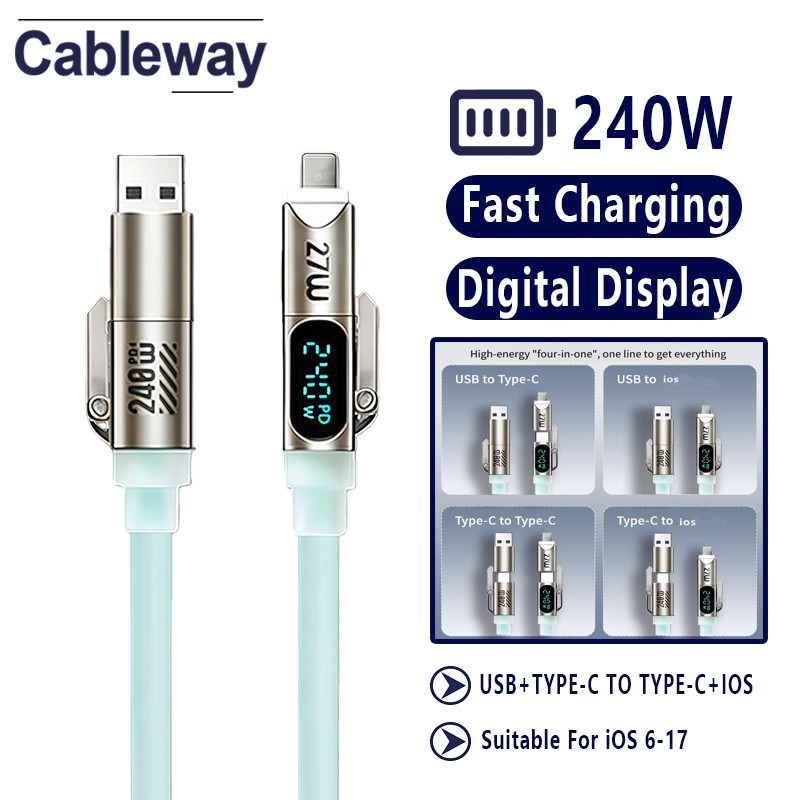 Màn hình kỹ thuật số thông minh 240W Cáp dữ liệu bốn trong một, Cáp PD sạc nhanh Type-C Tương thích 