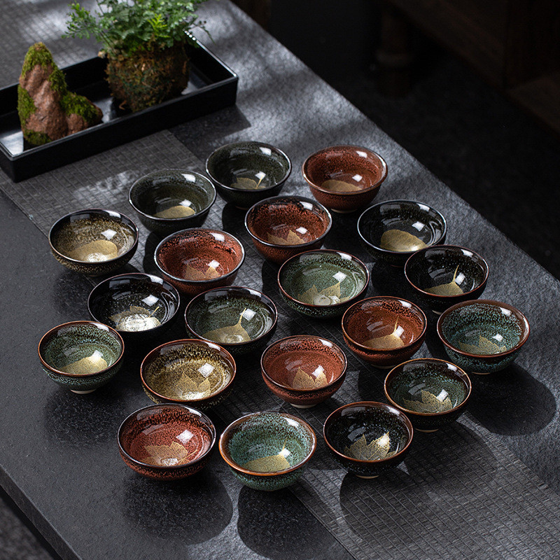 2026 Phong Cách Mới Xây Dựng Cốc Lá Cốc Lò Thay Đổi Tianmu Glaze Trà Bộ Đồ Đá Giả Gỗ Đốt Mũ Lớn Cốc 