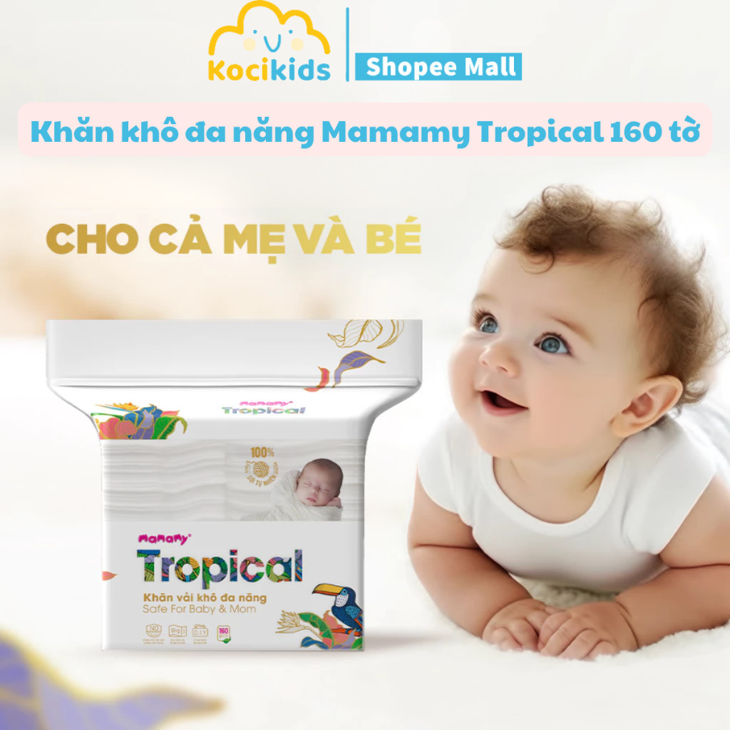 Khăn khô đa năng Mamamy Tropical cao cấp dành cho mẹ và bé 160 tờ/túi
