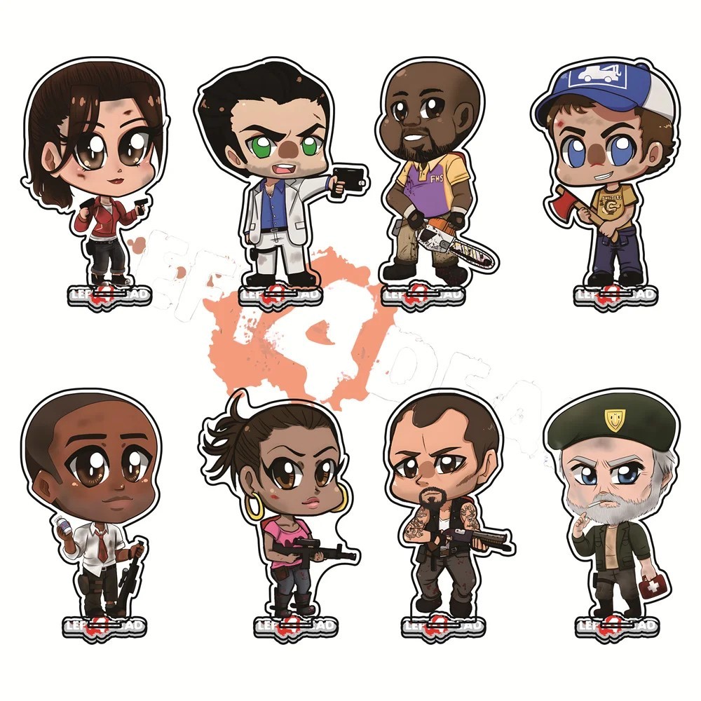 Standee Left 4 Dead L4D mô hình mica nhân vật Bill Ellis Zoey Nick acrylic 15cm trang trí bàn làm vi