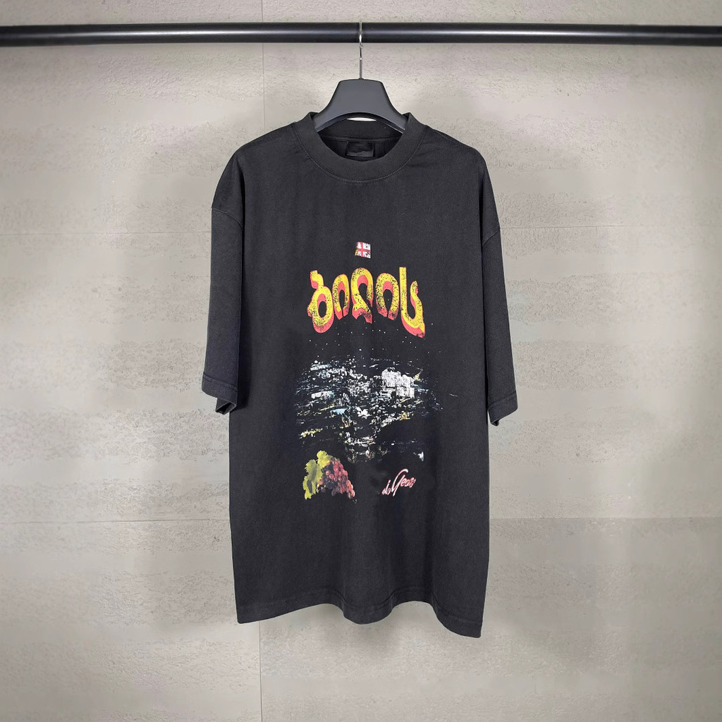 BLCG# 2024Summer Georgian Tbilisi white ink direct-print distressed short-sleeve shirt T