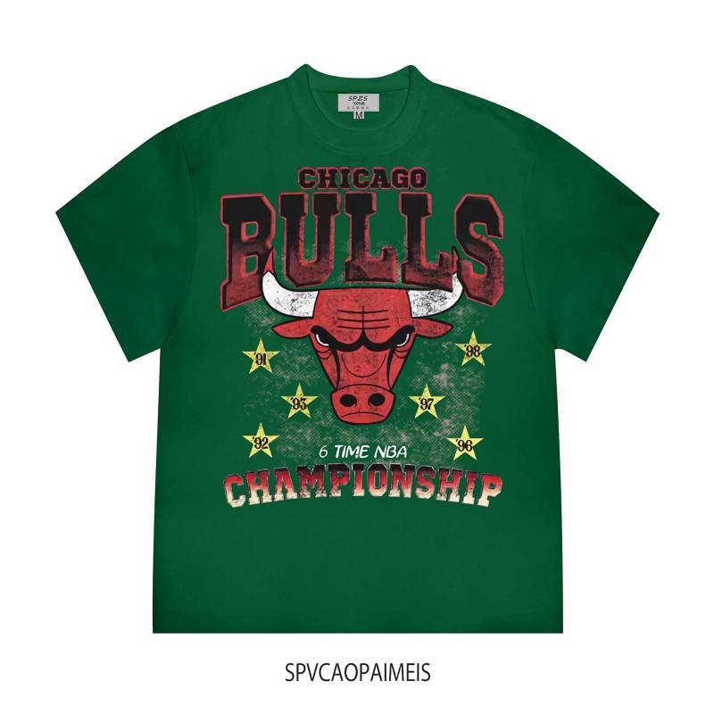 American T-shirt Street Hip Hop Fashion Brand Vintage Printed Distressed Washed Cotton Loose Short S