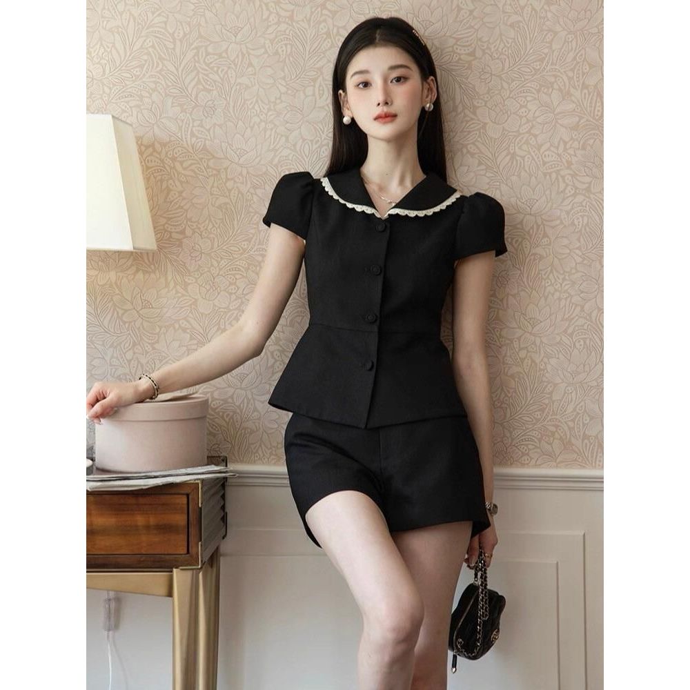 Set áo cổ sailor tay phồng + quần short nữ thanh lịch HB.Studio S104