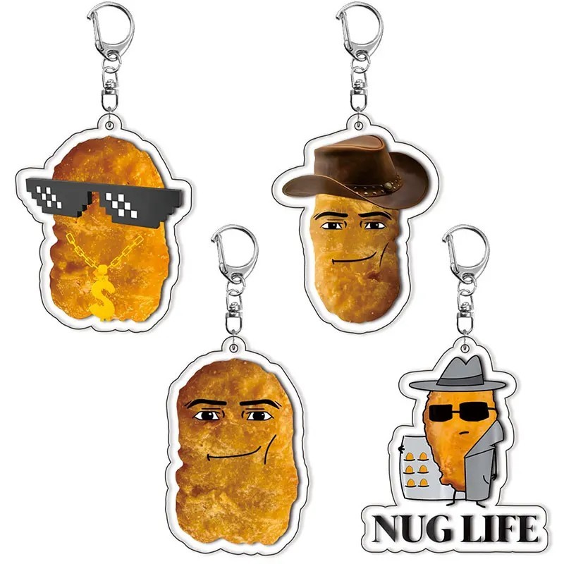 Móc khóa Meme Gà Rán Nugget hài hước Mica Acrylic Roblox Man Face Gegagedigedagedago trang trí cặp s