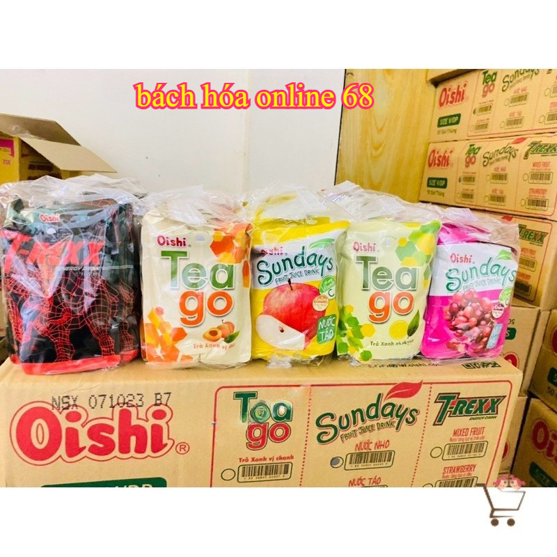 Thùng 50 Bịch trà xanh Tea Go Oishi 180ml Vị Chanh, đào, táo, dâu, nho