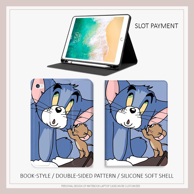 Bao da iPad Tom And Jerry talk - Ốp lưng gấu ôm cho Air 4/5/6 M3, iPad Gen 11 A16, Pro 12.9 - Chống 