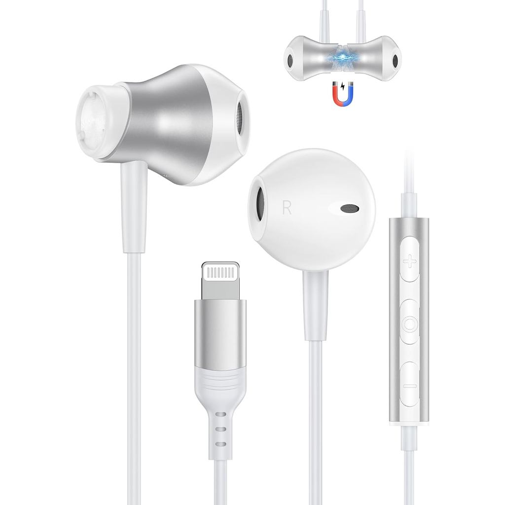 Tai nghe có dây Lightning được chứng nhận MFi cho iPhone 14 / 13 / 12 / 11 / XR / XS / 8 / SE / Pro 
