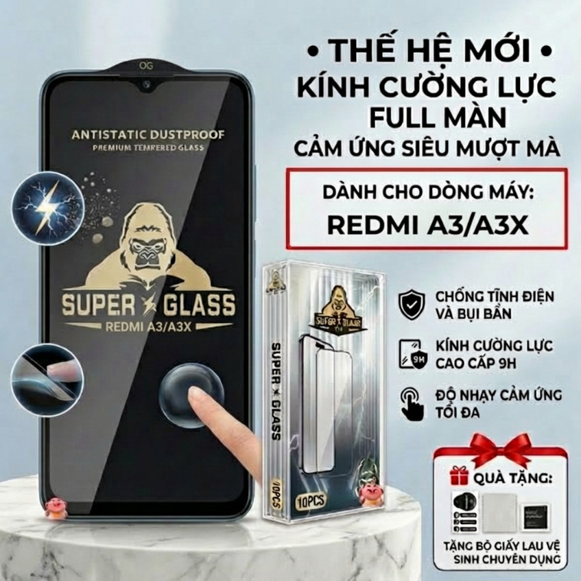 Kính cường lực cao cấp Redmi A3/ A3X cảm ứng mượt mà, full màn- HEKON>KINGKONG