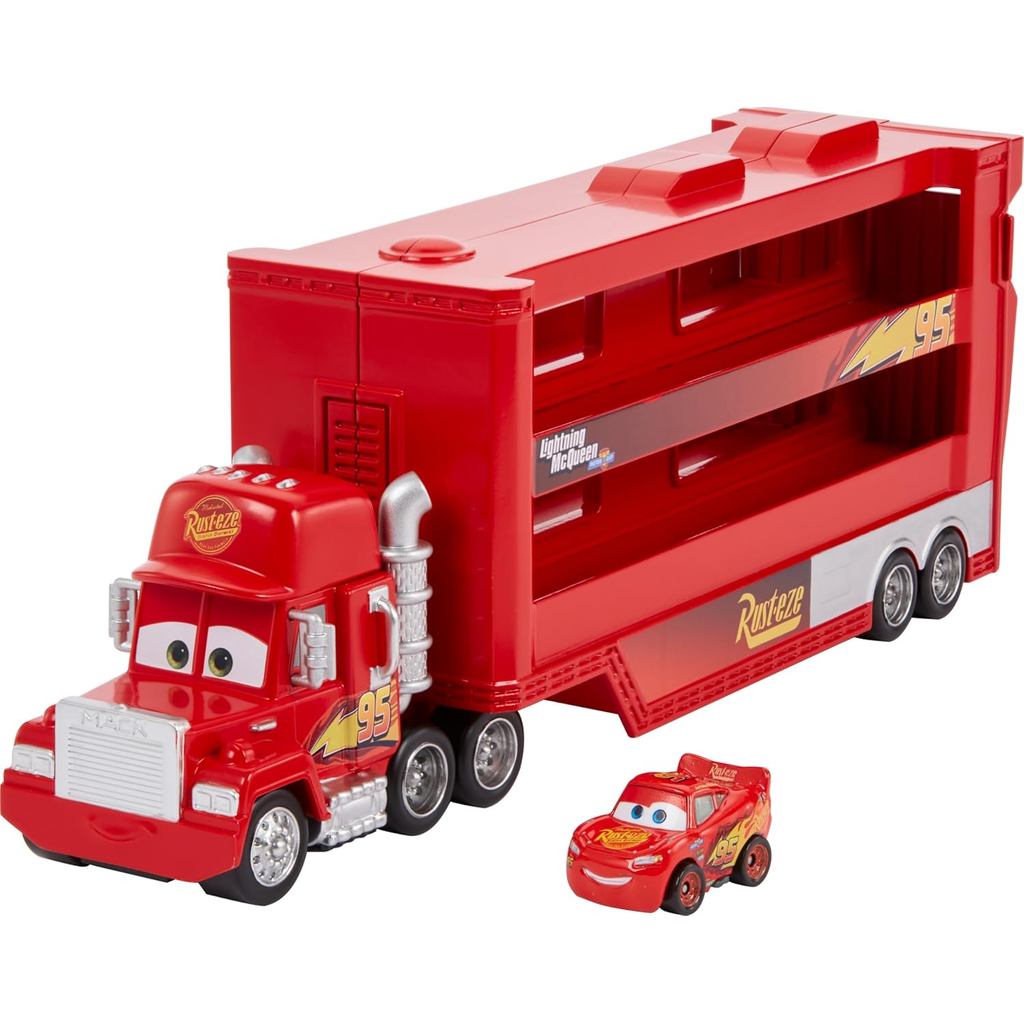 Mattel Disney và Pixar Cars Toy Transporter, Xe tải cỡ lớn, Mack Hauler Holds 18 phim thu nhỏ & Bao 