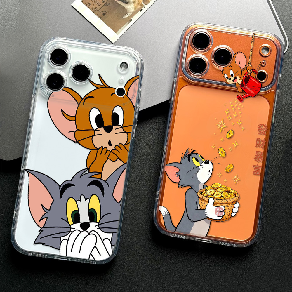 Tom and Jerry Ốp điện thoại cho iPhone 17 16 15 14 13 12 11 vỏ silicon trong suốt TPU mềm,Các cặp đô