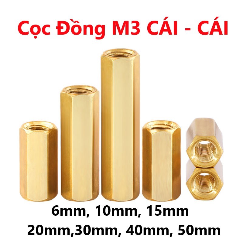 Cọc đồng M3 CÁI - CÁI , trụ đồng M3 6mm, 10mm, 15mm, 20mm, 30mm, 40mm, 50mm