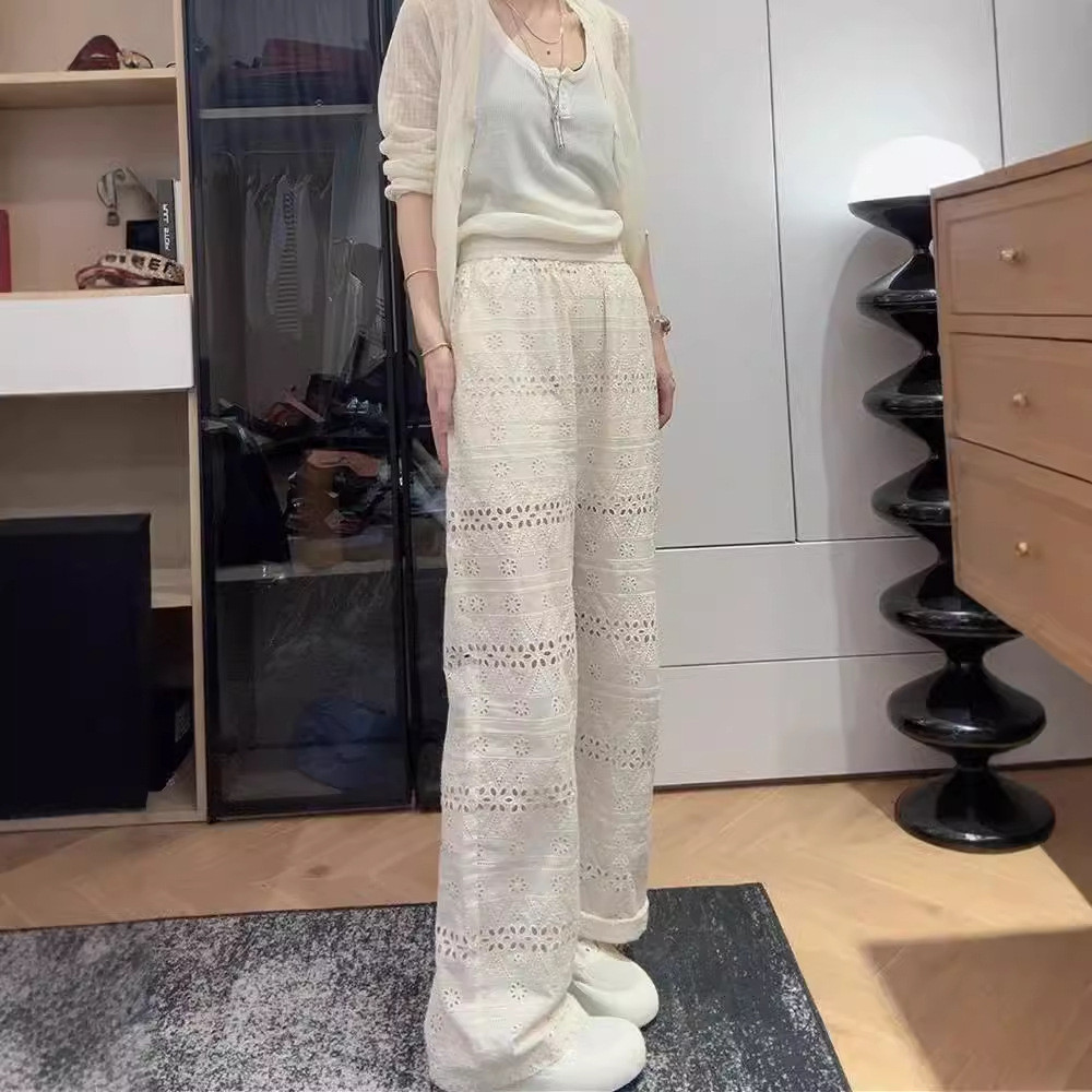 A3KZ Casual Loose Hollow Pants for Women, Plus Size, High Waist, Thin, Draped Straight Pants, Summer