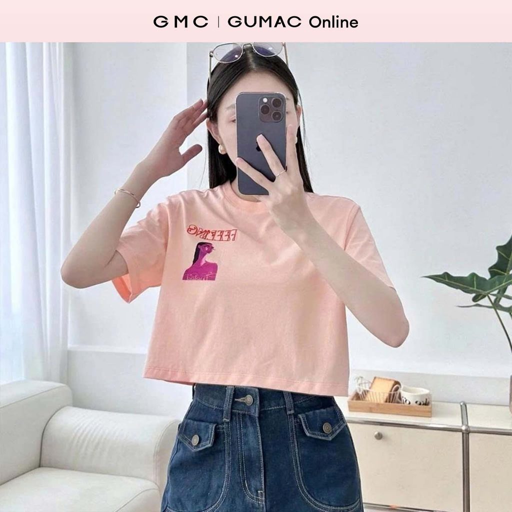 Áo thun nữ in phối thêu thời trang GUMAC ATE07015