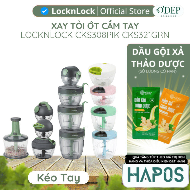 Máy xay tỏi ớt mini cầm tay LocknLock CKS308PIK CKS309GRN CKS321GRN lưỡi xay bén dễ vệ sinh - HAPOS 