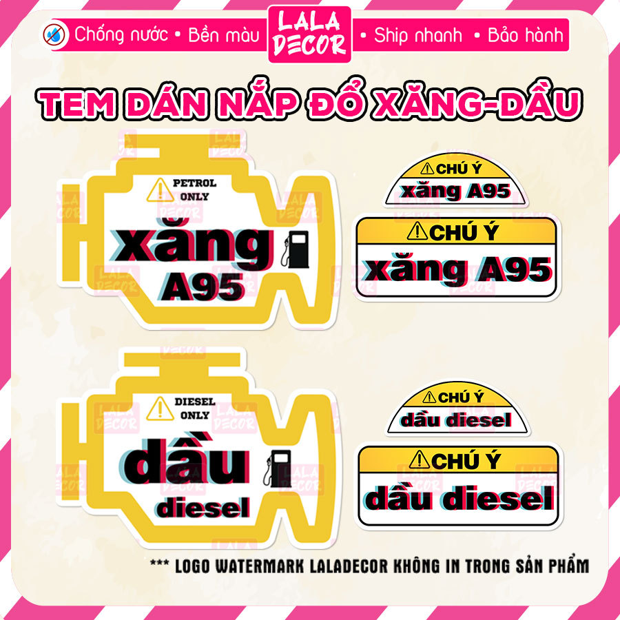 Decal Dán Nắp Chú Ý Logo Xăng A95, Dầu Diesel 🎀 Tem Dán Nắp Chú Ý Xăng Xe Ô Tô Bền Màu, Chống Nước