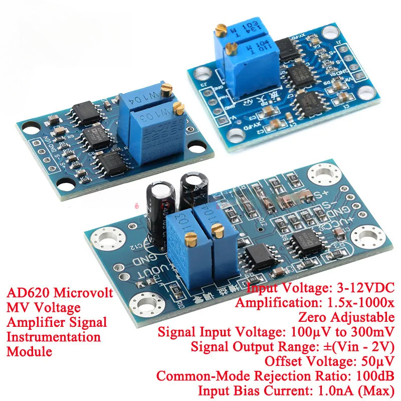 2 Cái / 1 Cái AD620 Microvolt MilliVolt MV Bộ Khuếch Đại Điện Áp Tín Hiệu Dụng Bảng Mô Đun 3-12VDC A