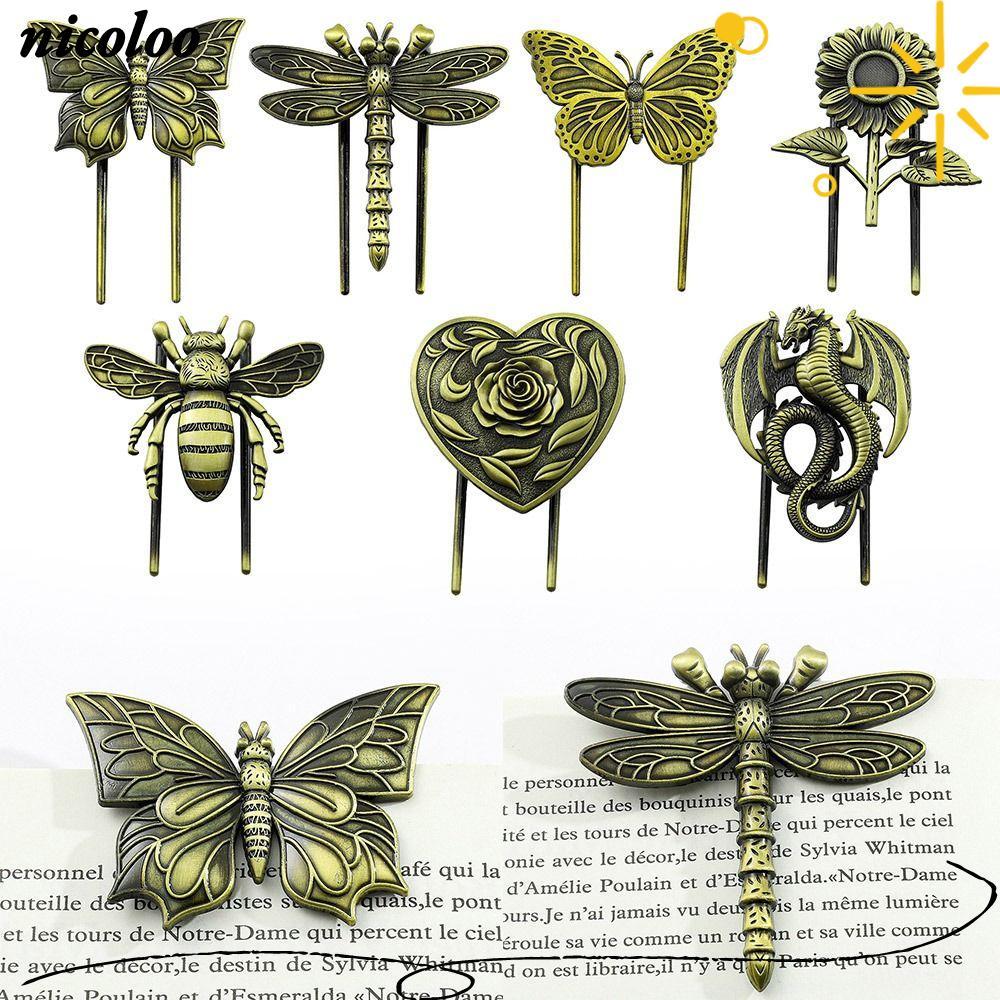 NICOLOO Metal Bookmark, Rose / Sunflower / Loong / Bee Metal Reading Book Clip, Vintage Butterfly Dr