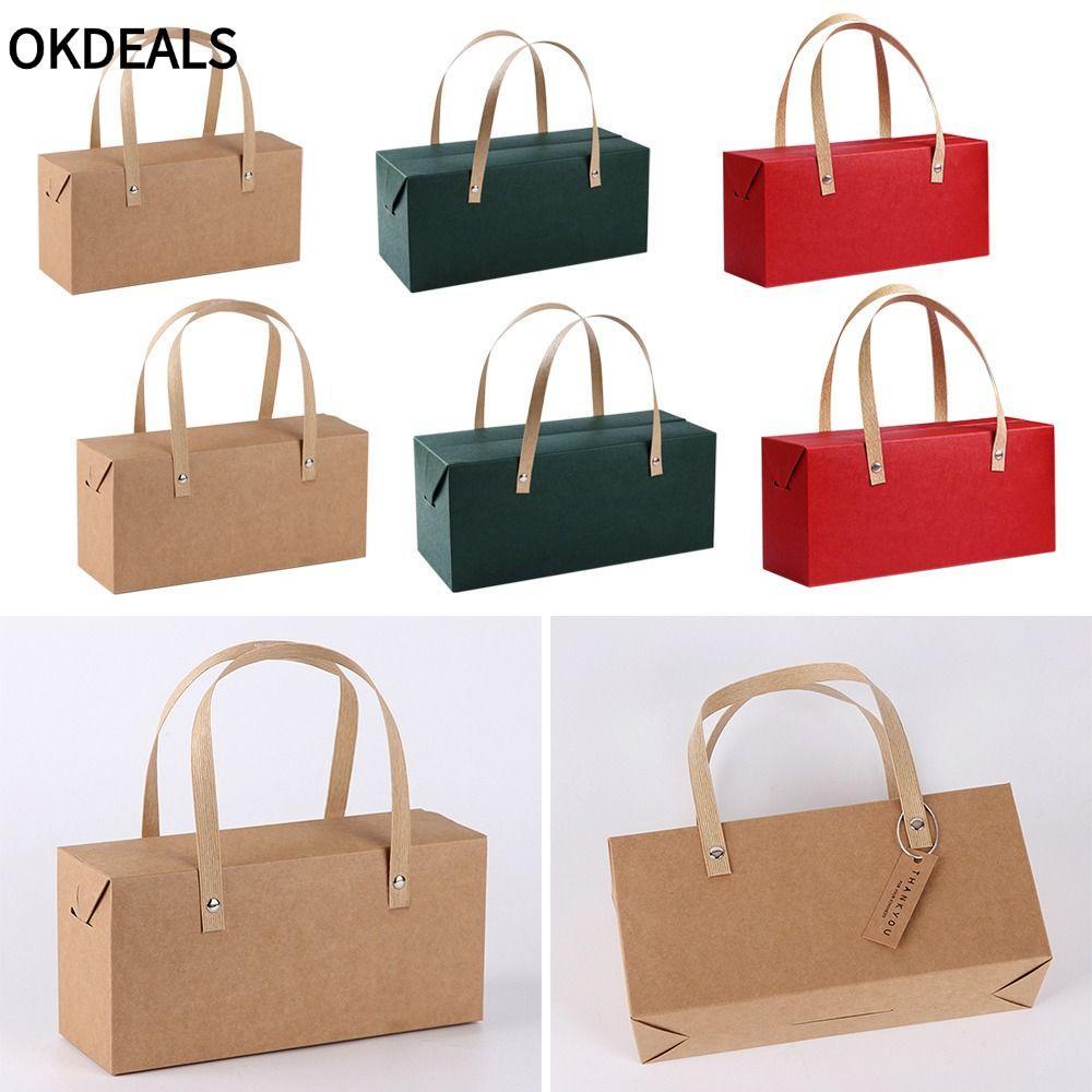 OKDEALS Túi mua sắm giấy Kraft, Túi tiệc giấy Hộp kẹo giấy Kraft, Túi cầm tay bán lẻ có tay cầm Gói 