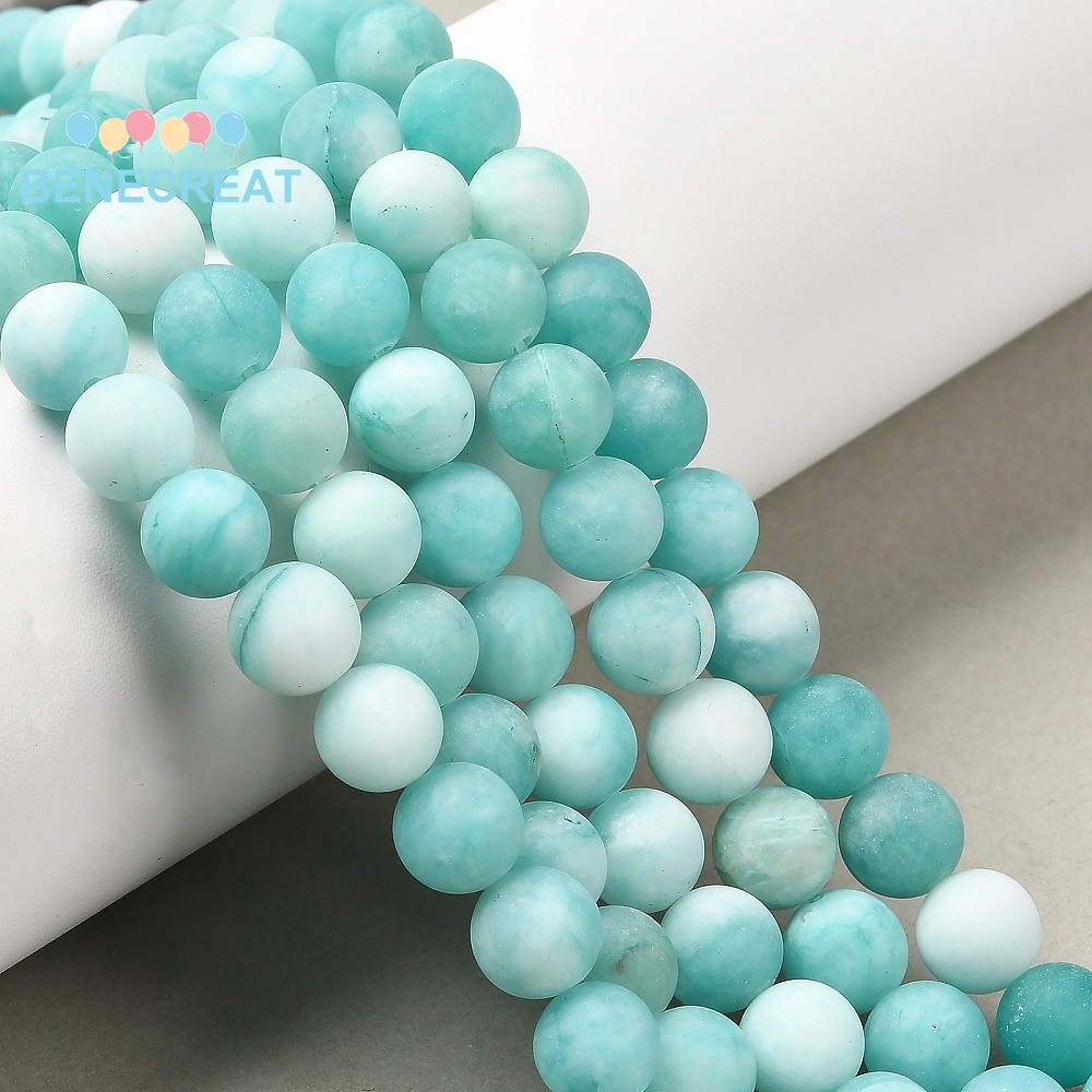 BENECREAT Dây hạt trắng nhuộm mờ tròn tối Ø8-9mm, lỗ 1mm, khoảng 46-48 viên/sợi, 14,9 inches