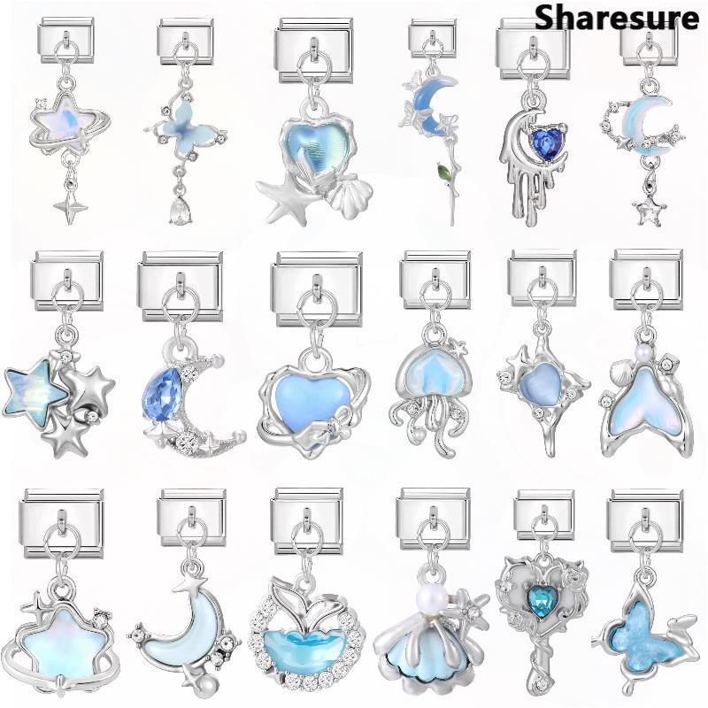 Bán chạy mặt dây chuyền và vòng tay thép không gỉ màu xanh, thiết kế DIY retro cá tính