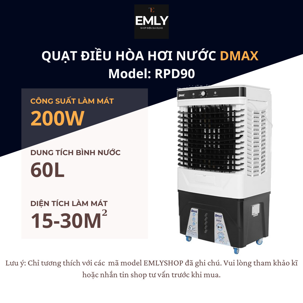 Quạt Điều Hoà, Quạt Hơi Nước Dmax RPD-90 200W Nhập Hãng