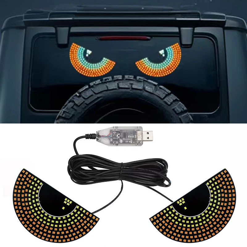 2Pcs LED Flashing Signal Light USB Devil Eye Expression Car Flashing Warning Light for Car Windshiel
