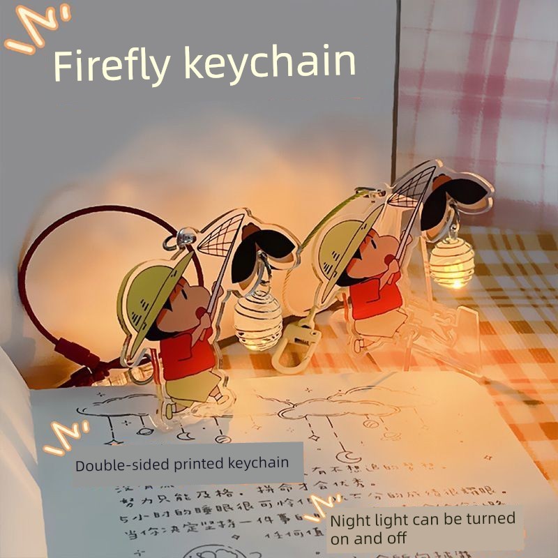 móc khoá cặp đôi Đom đóm phát sáng Crayon Shin-chan Móc khóa Đèn ngủ Acrylic Cặp đôi Mặt dây chuyền 