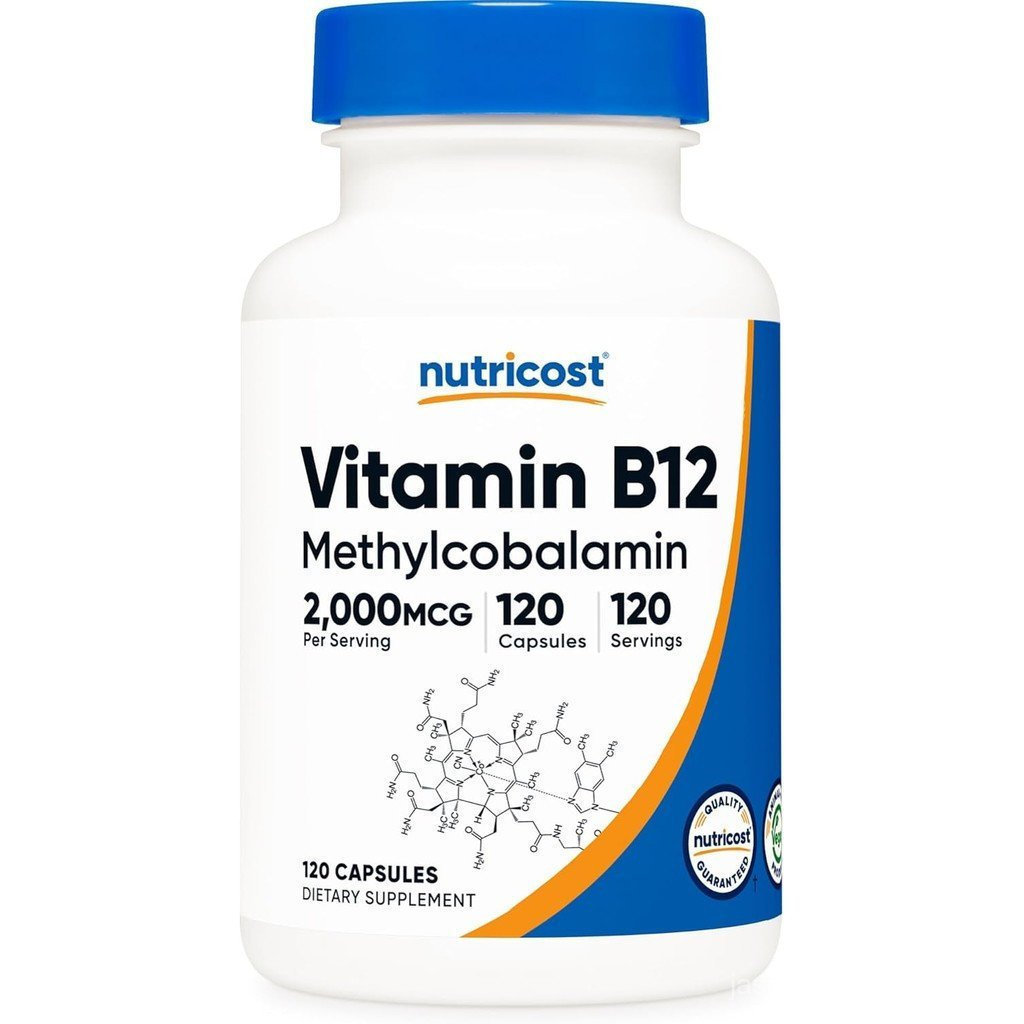 Nutricost Vitamin B12 (Methylcobalamin) 2000 mcg, 120 kapsul - Kapsul chay, Bukan GMO, supplemen B12