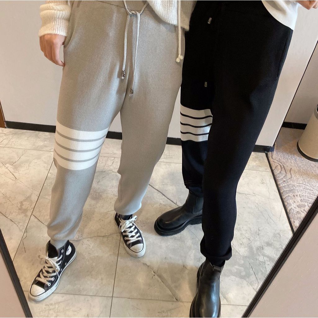 NICE Thom Browne College Style Casual Pants for Women Spring Summer Sports Sweatpants Striped Ice Si