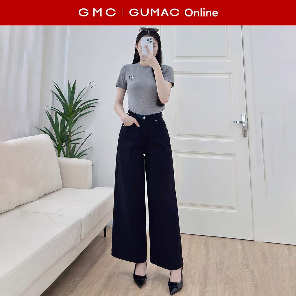 [[MUA 2 GIẢM 25K] Quần tây nữ dáng ống suông rộng denim có túi hàm ếch thân trước thời trang Gmornin