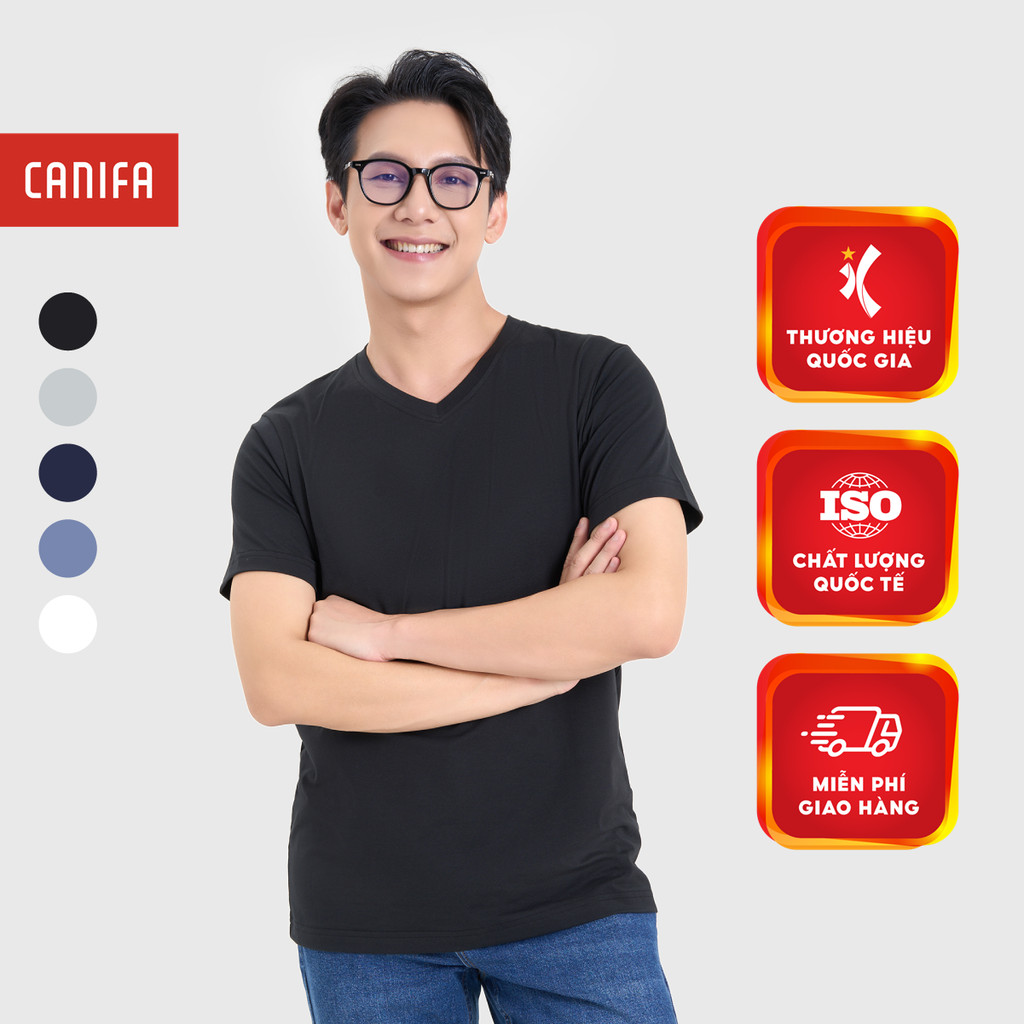 Áo phông nam CANIFA cộc tay cổ tim đáng cơ bản 8TS25A001