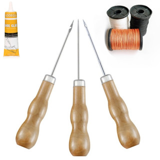 [HCM] Set 3 Kim khâu may giày dép, túi xách đồ da thủ công, Dùi móc may và dây nylon 50m,Keo dán -LABUU