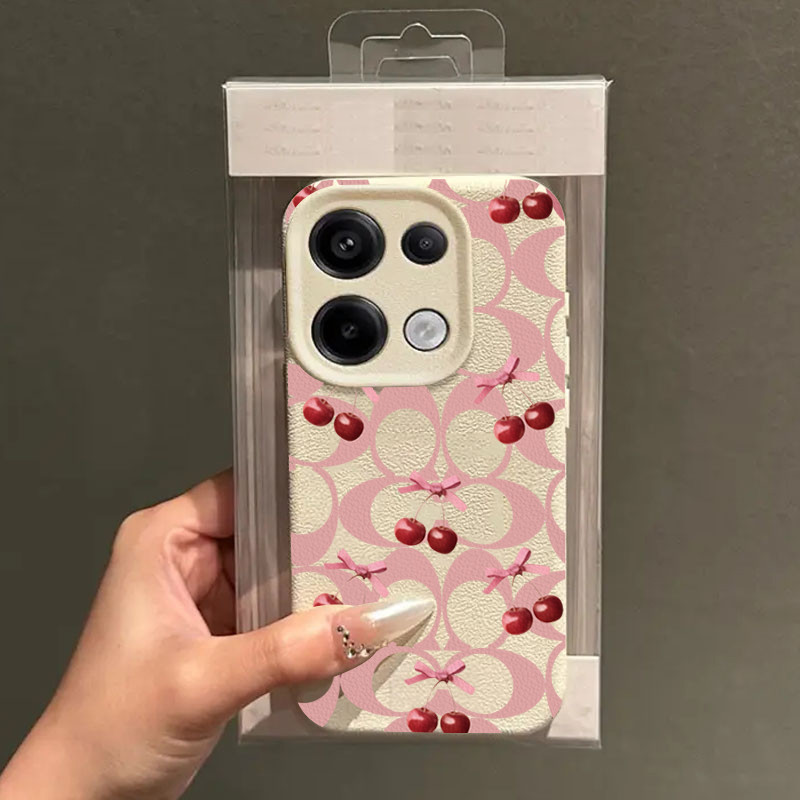 Ốp điện thoại họa tiết da thiết kế Cherry Coach màu hồng cho Mi POCO X7 X6 F5 X5 M6 F6 F7 Pro Mi 15T