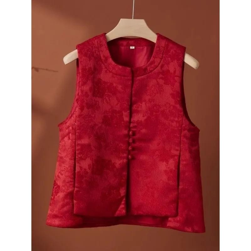 Mùa Thu Đông Jacket Layer High-Waisted, Phong Cách Trung Hoa,Women's Jacquard Vest 01A22