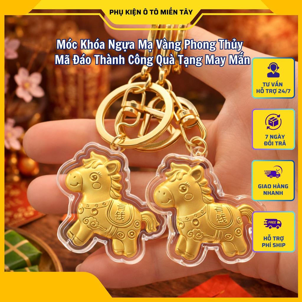 Móc Khóa Ngựa Mạ Vàng Phong Thủy Mã Đáo Thành Công  Quà Tặng Tết May Mắn
