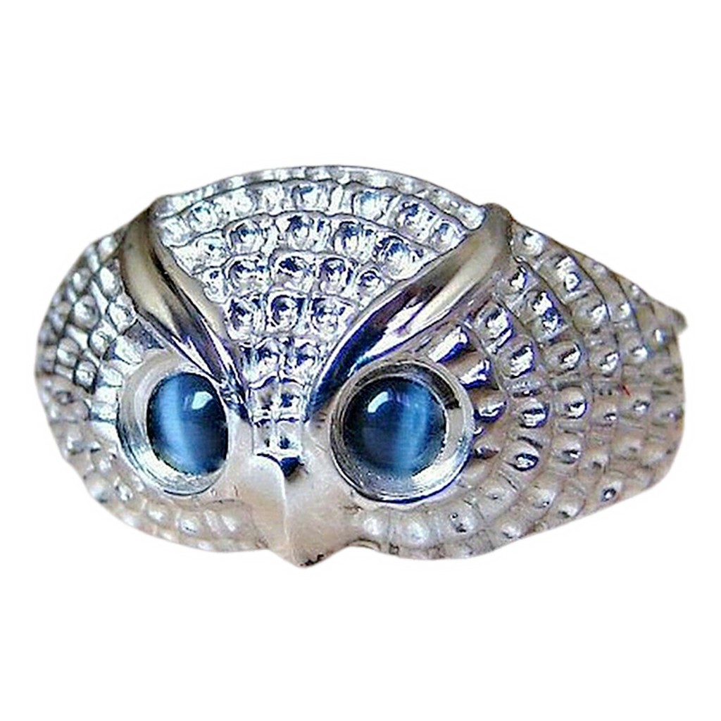 Spot Goods#Bestsellers in Europe and America Creative Blue Cat Eye Owl Ring Foreign Trade Cute Anima
