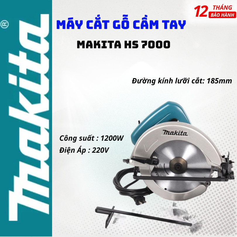 Máy Cưa Đĩa Makita HS7000 Cầm Tay - Tặng Lưỡi Cắt 185mm, Cắt Gỗ Mạnh Chính Xác