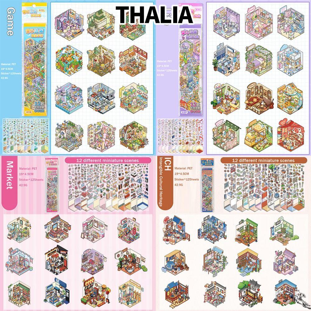 THHALIA‌ Die-Cut Scene Sticker, Visual Stacking PET Miniature Scenery Collection Volume, Giải nén vu