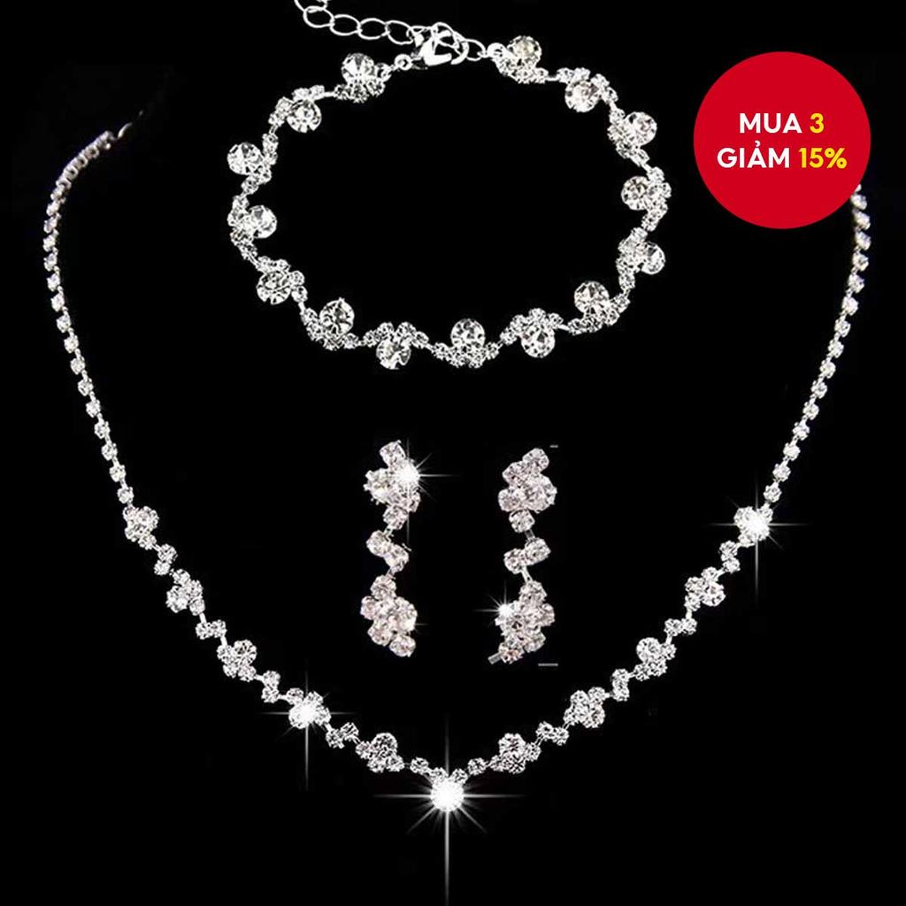 Bộ trang sức cô dâu thanh lịch Bộ sưu tập quà cưới tua rua pha lê