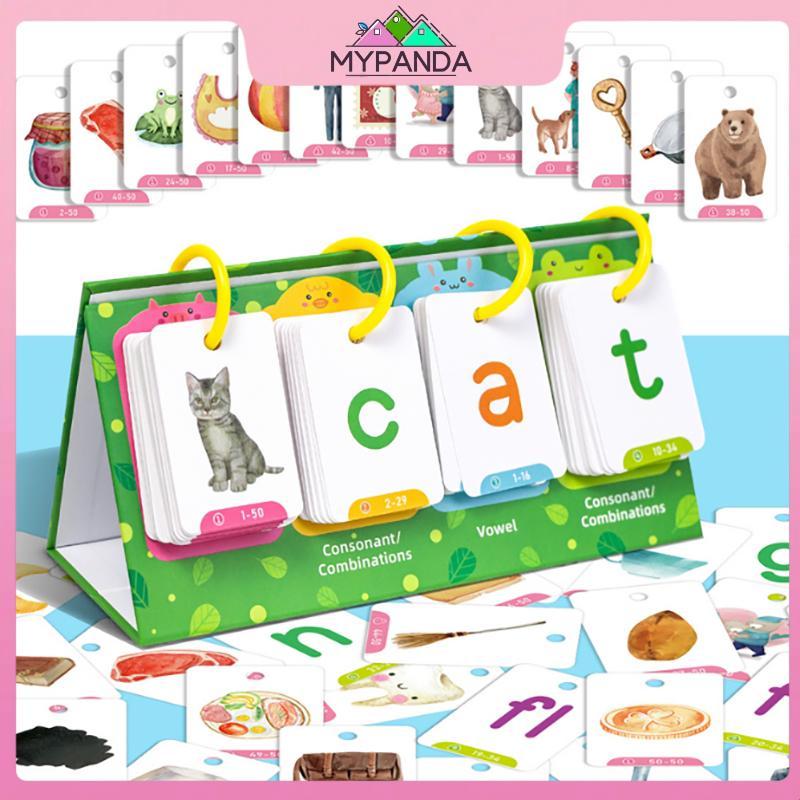 MYPANDA Kids CVC Words Flashcards Phonics Flip Chart Word Builder Sight Words Công cụ học tập Âm ngữ