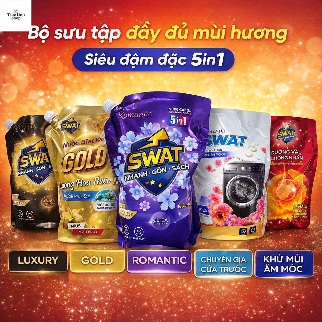 Nước giặt xả Swat siêu đậm đặc 5 in 1 đầy đủ mùi hương túi 2.2kg