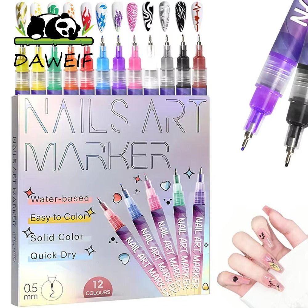 DAWEIF DIY Nail Art Nail Marker, Trừu Tượng 12 Màu 3D Nail Art Pens DIY Set, Dòng Đơn Giản 0.5 / 0.7